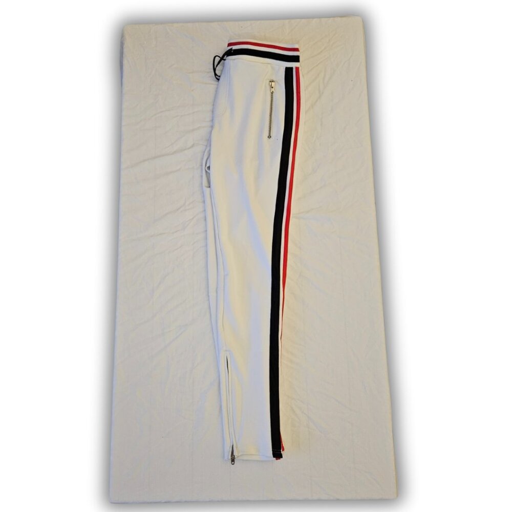 MNML WHITE STRIPED TRACK SWEATPANTS JOGGERS SIZE LARGE WAIST 32